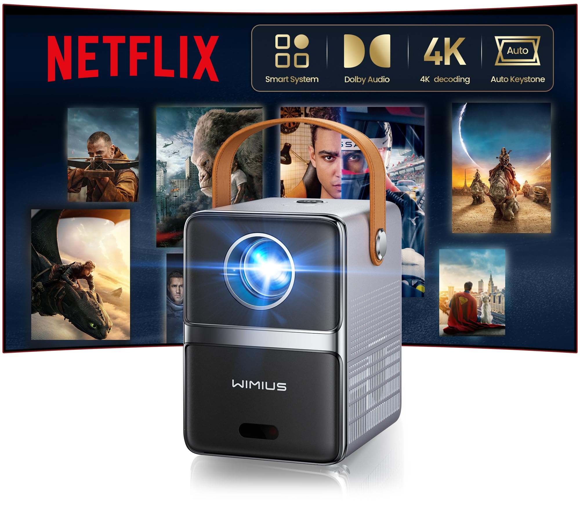 新品同様WIMIUS P61 Pro Portable Projector 本体 4K Mini Projector Netflix Ready,30000 Lumen Smart Portable Bedroom